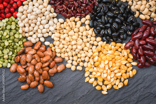 Different dried legumes for cooking, Multicolor dried bean  roganic