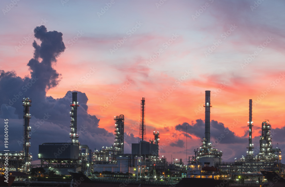 Gas turbine electrical power plant at dusk with twilight