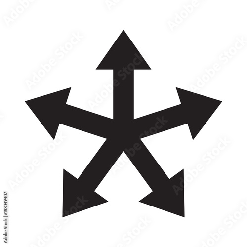 Multiple arrow direction icon. Vector five way arrow option symbol or sign for infographic chart or presentation design template