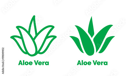 Aloe Vera green icon for natural organic product package label. Isolated Aloe Vera leaf sign for cosmetic or moisturizer cream packaging design template