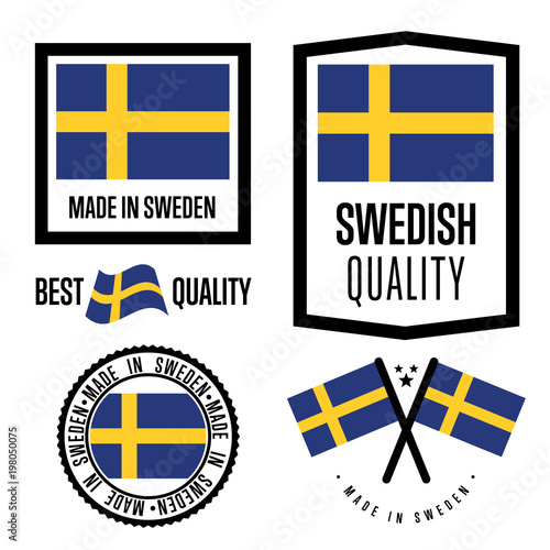Naklejka Sweden quality isolated label set for goods. Exporting stamp with  swedish flag, nation manufacturer certificate element, country product  vector emblem. Made in Sweden badge collection. - szwecja, szwedzki, dobro,  fototapety | Foteks