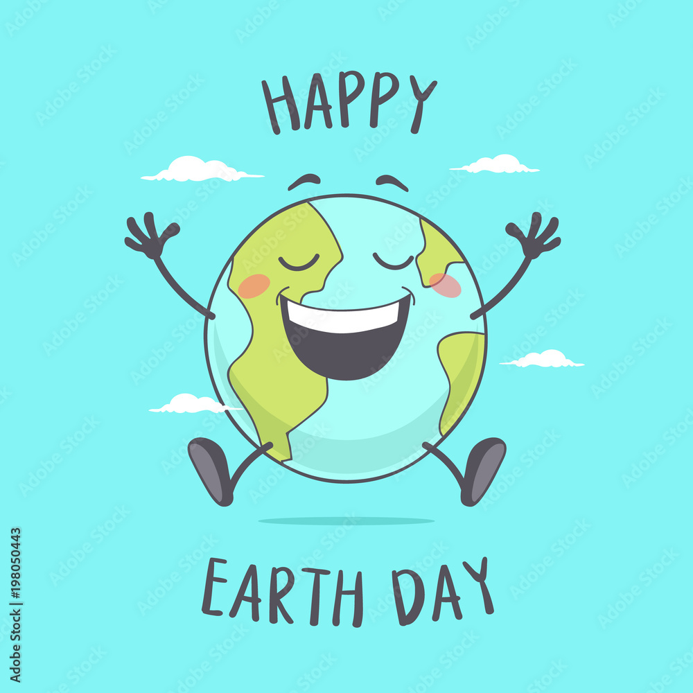 Happy Earth Day. Smiling Planet Earth Cartoon Character. Stock Vector |  Adobe Stock