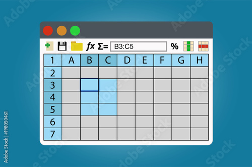 Spreadsheets program window on operation system.