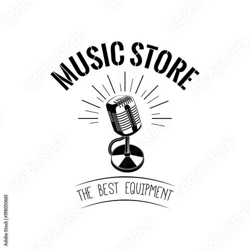 Vintage Microphone. Music icon logo. Vector illustration.