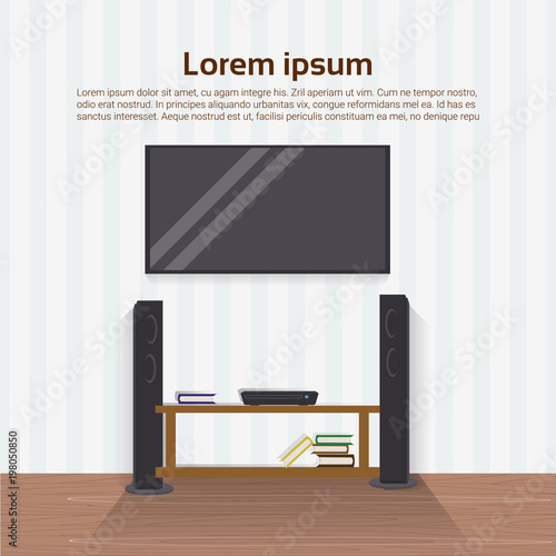 Realistic Led Tv Set On Wall In Living Room Modern Home Interior Design Vector Illustration