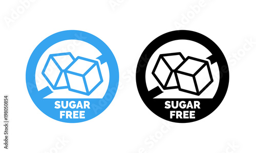 Sugar free label. Vector sugar cubes in circle icon for no sugar added product package design