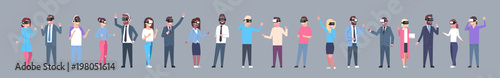 Set Of Business People Wearing Modern Virtual Reality Glasses 3d Headset Technology Concept Horizontal Banner Flat Vector Illustration