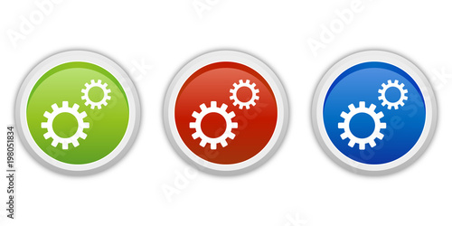 rundes Button Set grün rot blau - Zahnräder