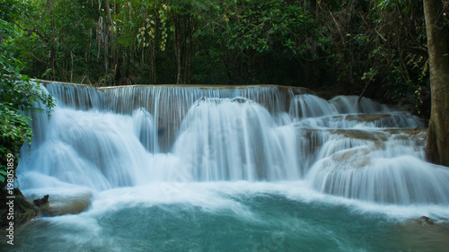 Huay Mae Khamin waterfalls in deep forest at Srinakarin National Park  Kanchanaburi  A beautiful stream water famous rainforest waterfall in Thailand