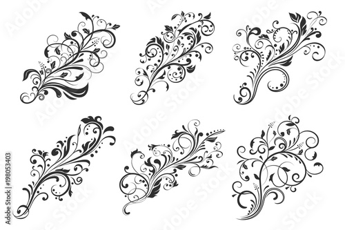 Floral decorative ornaments. Set of flower branches