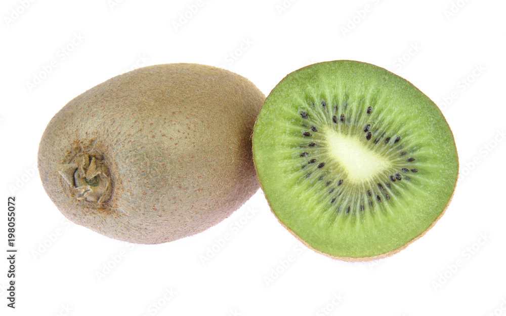 Kiwi. Brown ripe kiwi and fruit slice isolated on white background Kiwi. Brown ripe kiwi and fruit slice isolated on white background