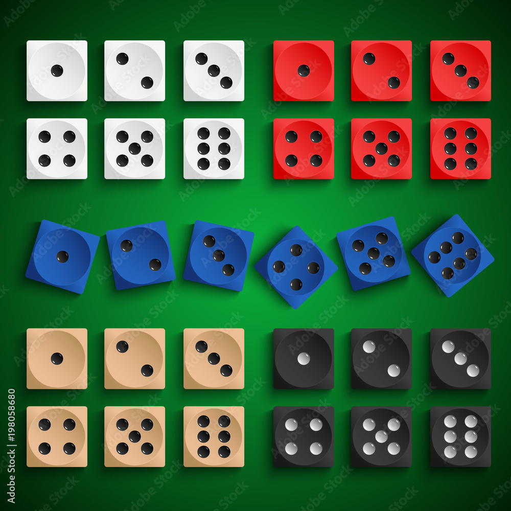 Collection colored playing dice design template Collection colored playing dice design template