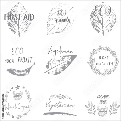 Hand drawn labels and elements collection for organic food and drink.Elements collection for food market labels, ecommerce, organic products promotion, premium quality food and healthy life.