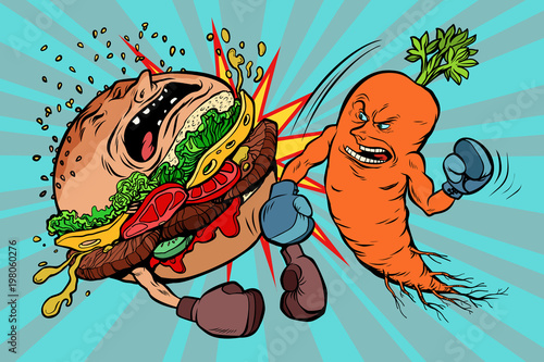carrots beats a Burger, vegetarianism vs fast food
