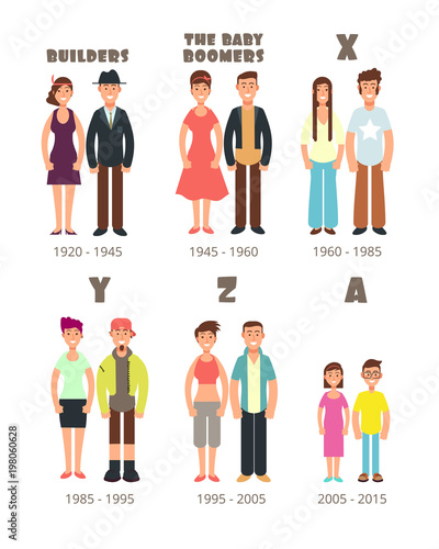 Baby boomer, x generation vector people icons photo