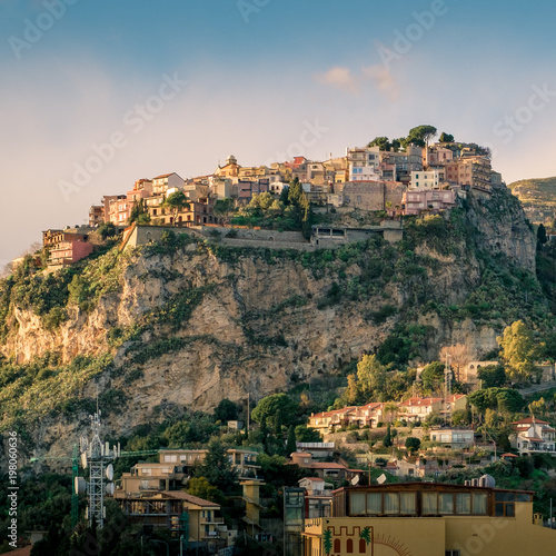 Castelmola: typical sicilian village perched on a mountain, close to Taormina. Messina province, Sicily, Italy. photo