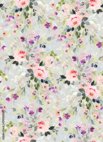 Seamless summer pattern with watercolor flowers handmade.