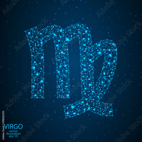 Sign of the zodiac Virgo composed of 3D triangles, lines, dots and formations. Vector illustration of the EPS 10.