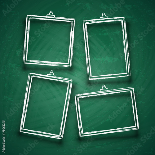 Chalk cute photo frames. Abstract picture frame borders for wedding invitation isolated on blackboard vector set