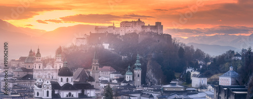 Panoramic view of Salzburg at winter morning photo