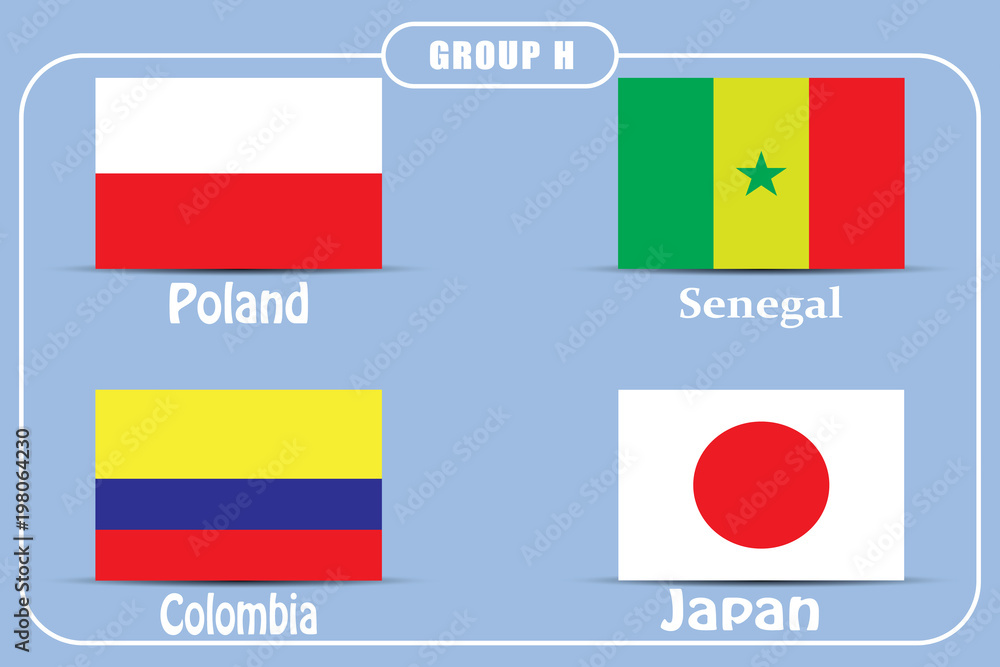 Football championship groups. Set of national flags. Draw result. Soccer world tournament. Group H. Football championship groups. Set of national flags. Draw result. Soccer world tournament. Group H.