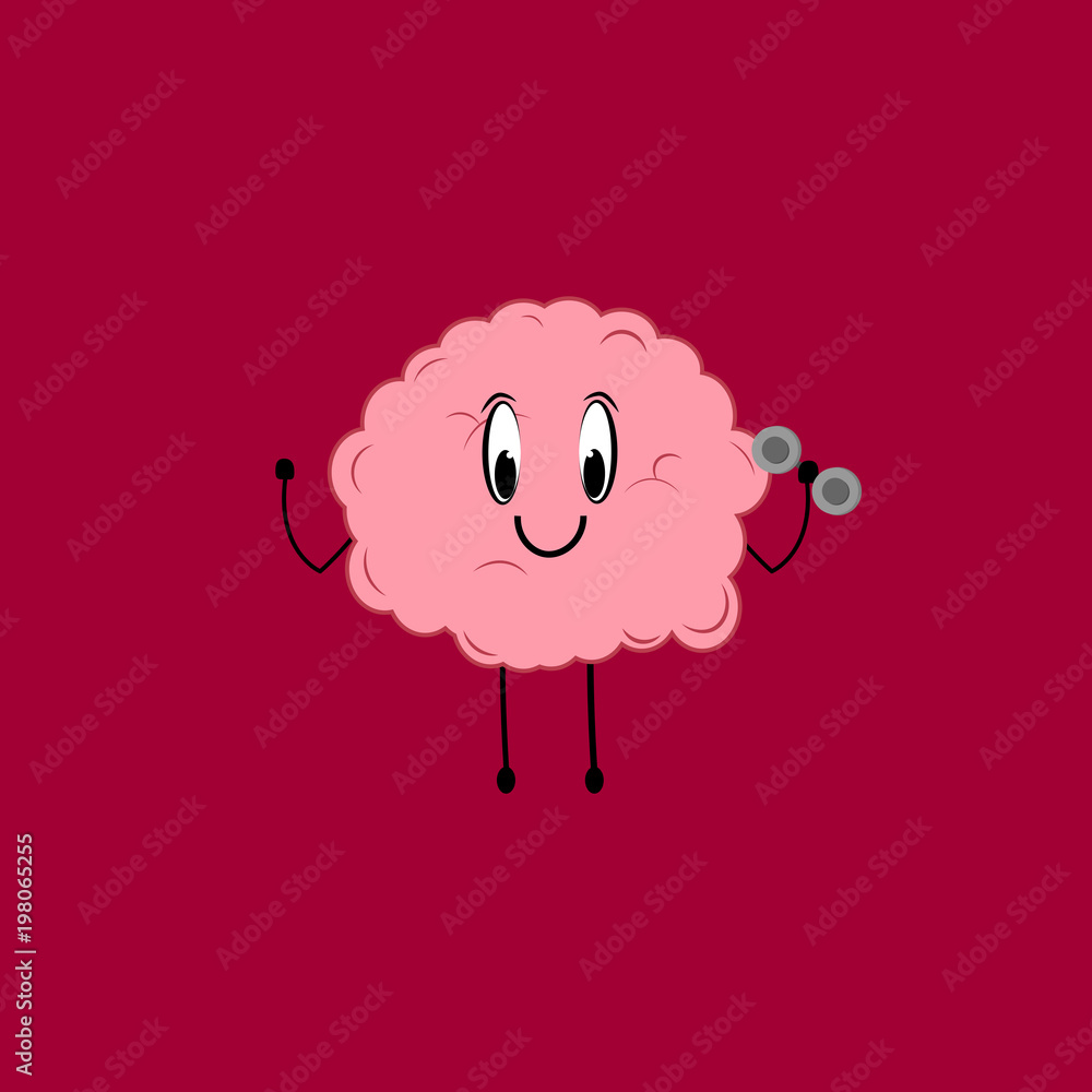 Naklejka premium Caricature of brain doing exercise.