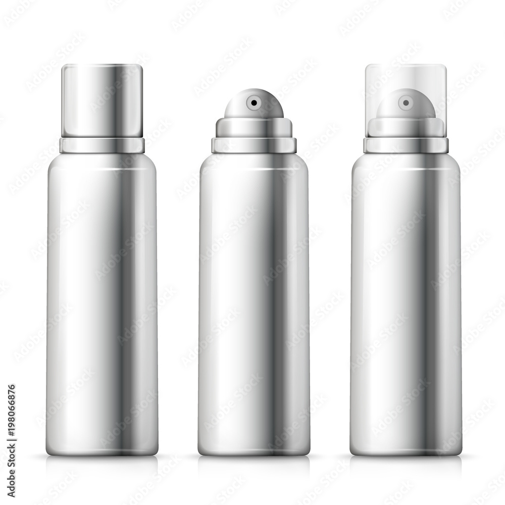 Vector set - 3d realistic silver foam bottles. Vector set - 3d realistic silver foam bottles.