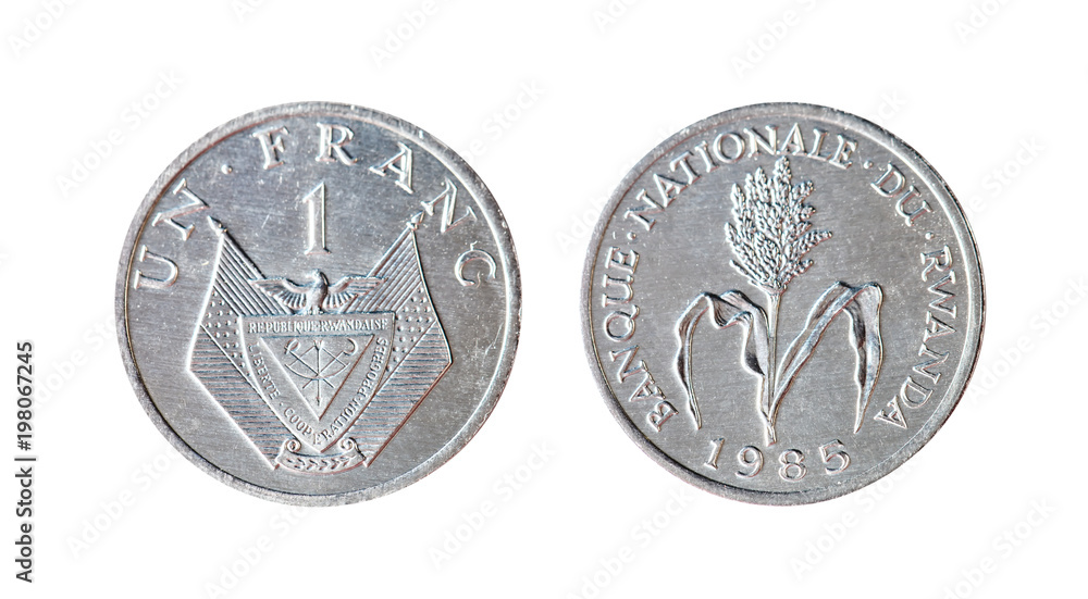 Naklejka premium 1 franc 1985 France. Isolated object on a white background.