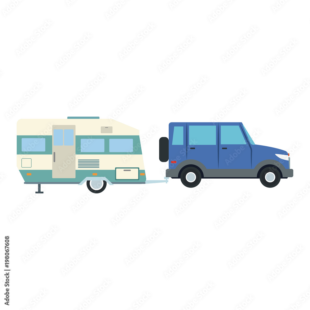 SUV vehicle with trailer vector illustration graphic design