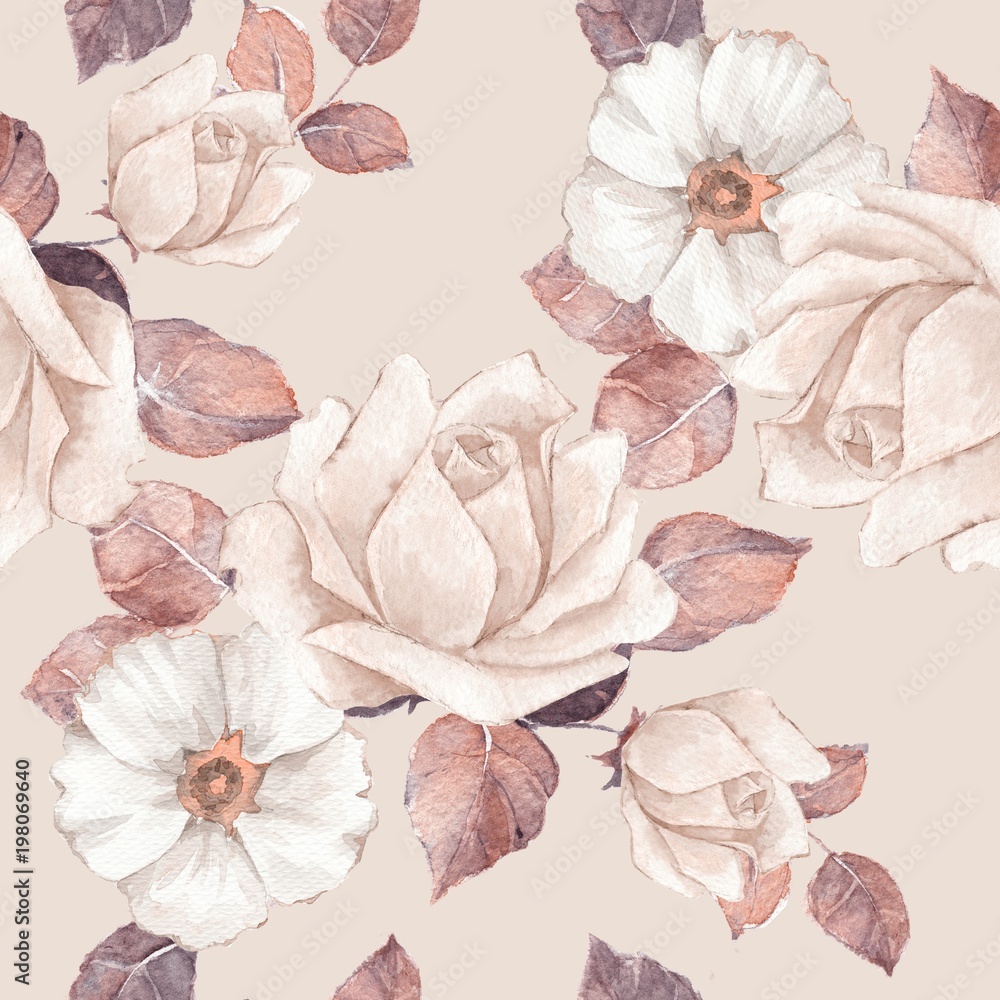 Delicate flowers. Watercolor floral seamless pattern. Pastel colors Illustration Stock Adobe Stock