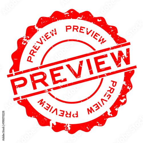 Grunge red preview word round rubber seal stamp on white background
