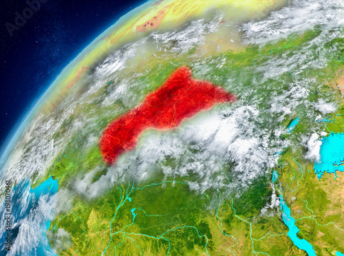 Space view of Central Africa in red