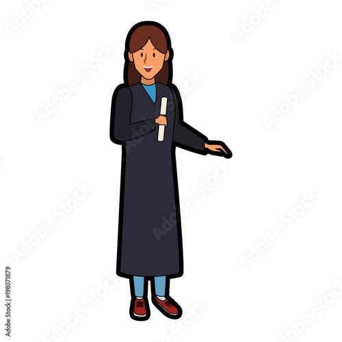 Young woman student with graduation gown vector illustration graphic design