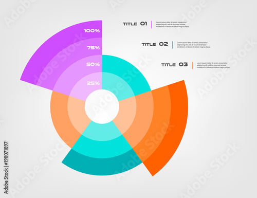 Sunburst chart color infographics step by step in a series of circle. Element of chart, graph, diagram with 5 options - parts, processes. Vector business template for presentation