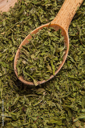 dry green tea leaves. Tea concept. Tea leaves photo