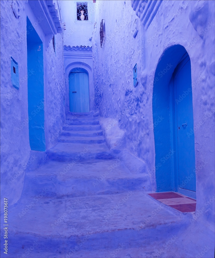 Naklejka premium Maroc, Chefchaouen, quartier historique, village bleu, architecture, porte