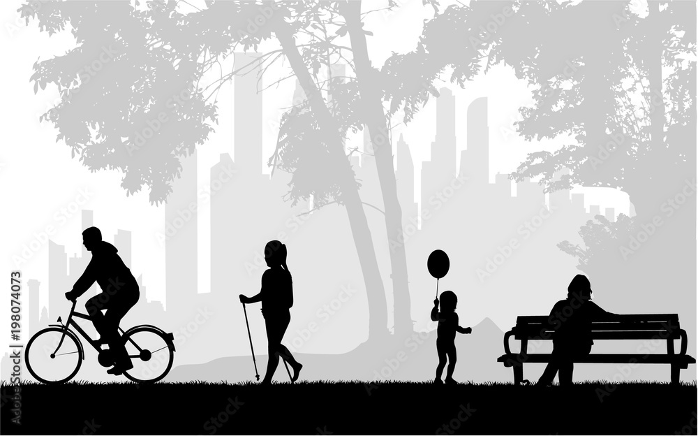 People silhouettes, urban background. People silhouettes, urban background.