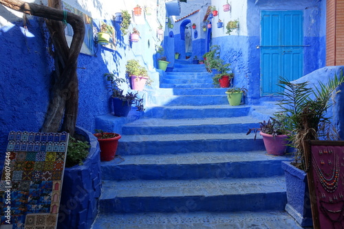 Maroc, Chefchaouen, quartier historique, ruelle, bleu  © Cécile Patry-Morel