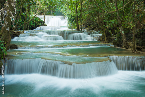 Huay Mae Khamin waterfalls in deep forest at Srinakarin National Park ,Kanchanaburi ,A beautiful stream water famous rainforest waterfall in Thailand © thanongsak