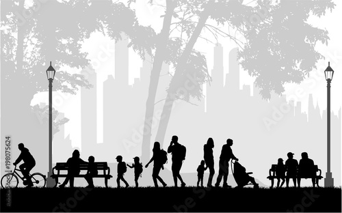People silhouette, urban background.