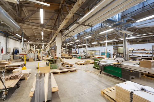 Canvas Print production, manufacture and woodworking industry concept - furniture factory wor