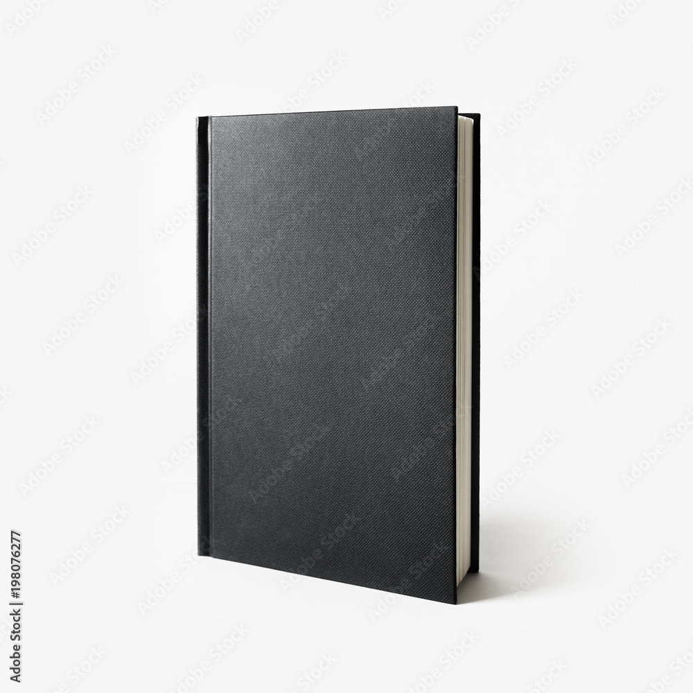 Blank black vertical book cover on white paper background. Blank black vertical book cover on white paper background.