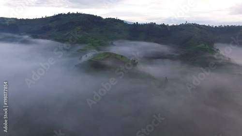 Aerial view of highlands covered by mist, Uganda  photo