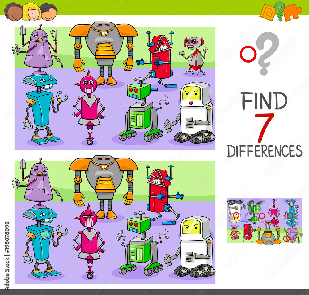 find differences game with robots fantasy characters