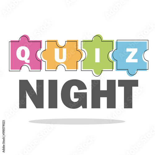 Quiz night thin line concept. Vector illustration - puzzle colored pieces