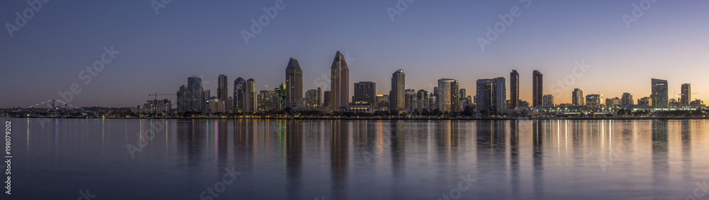 San Diego skyline over the bay at dawn