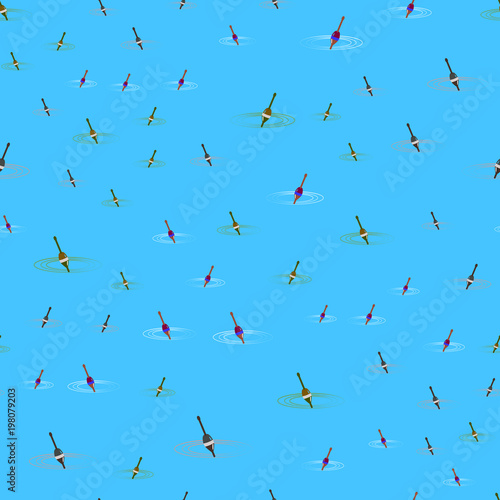 Seamless pattern with image of floats for fishing of different scale and color. For the design of textiles, posters, decorating clubs of lovers of fishing.