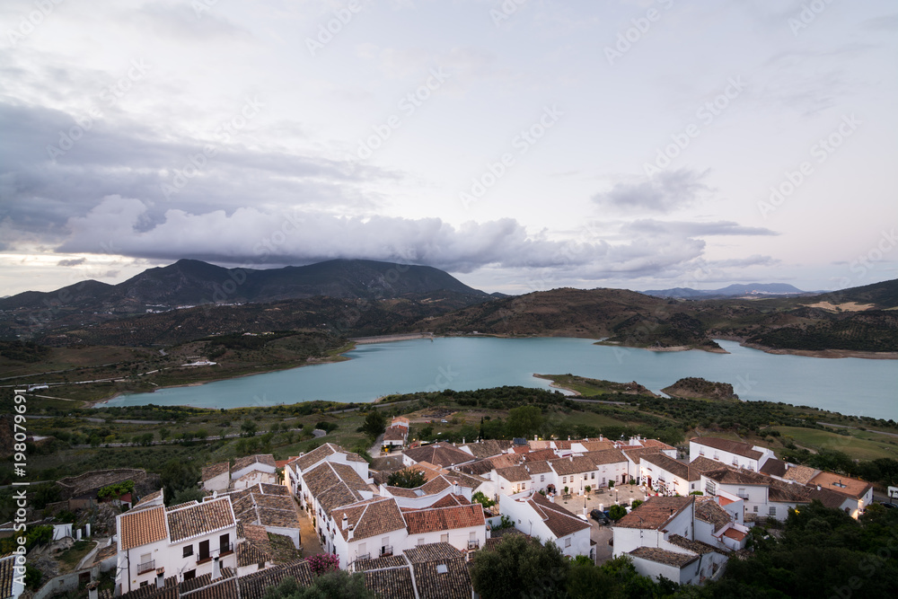 ZAHARA, SPAIN - MAY 2017: Sunset view over the village roofs