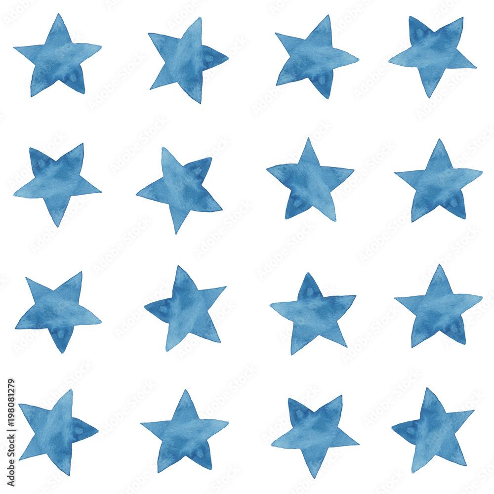 Watercolor illustration of blue stars pattern set Watercolor illustration of blue stars pattern set