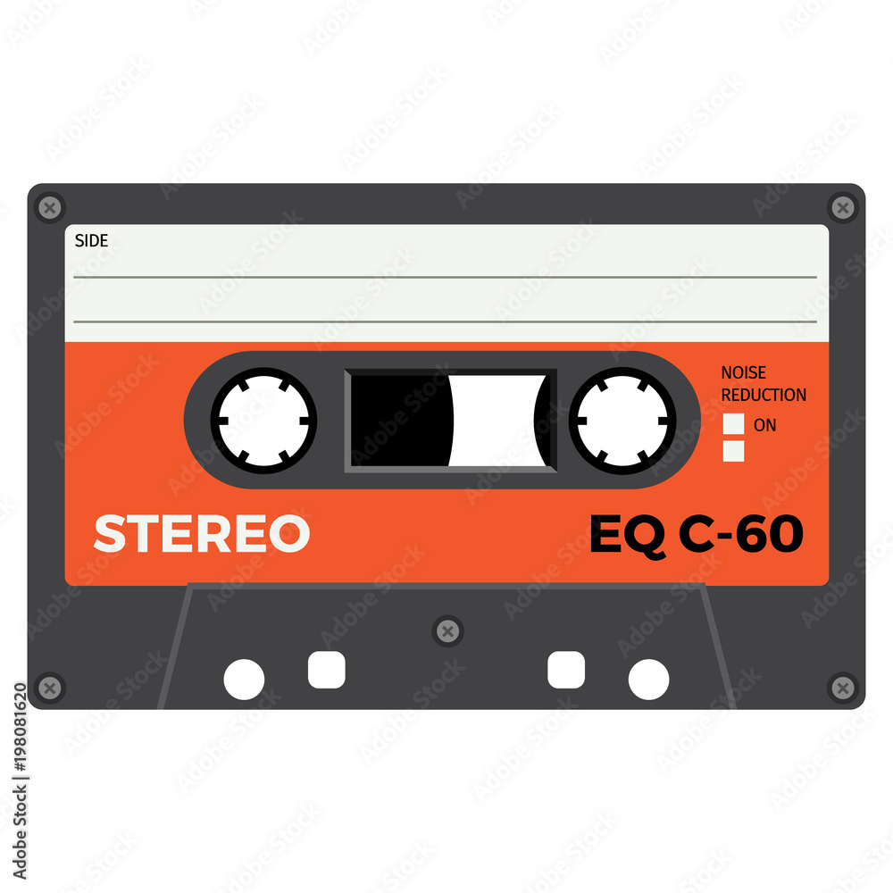 Retro audio cassette, realistic illustration isolated on white. Retro audio cassette, realistic illustration isolated on white.